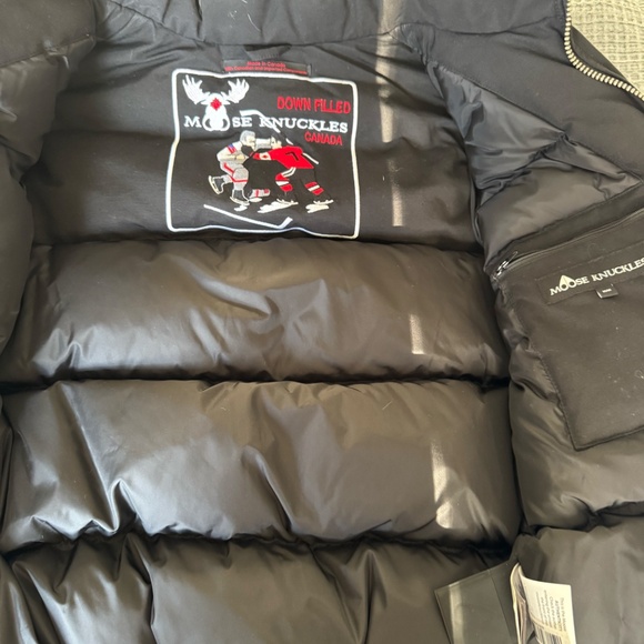 Moose Knuckles Black Bomber Jacket with White Fox Fur - Picture 3 of 4